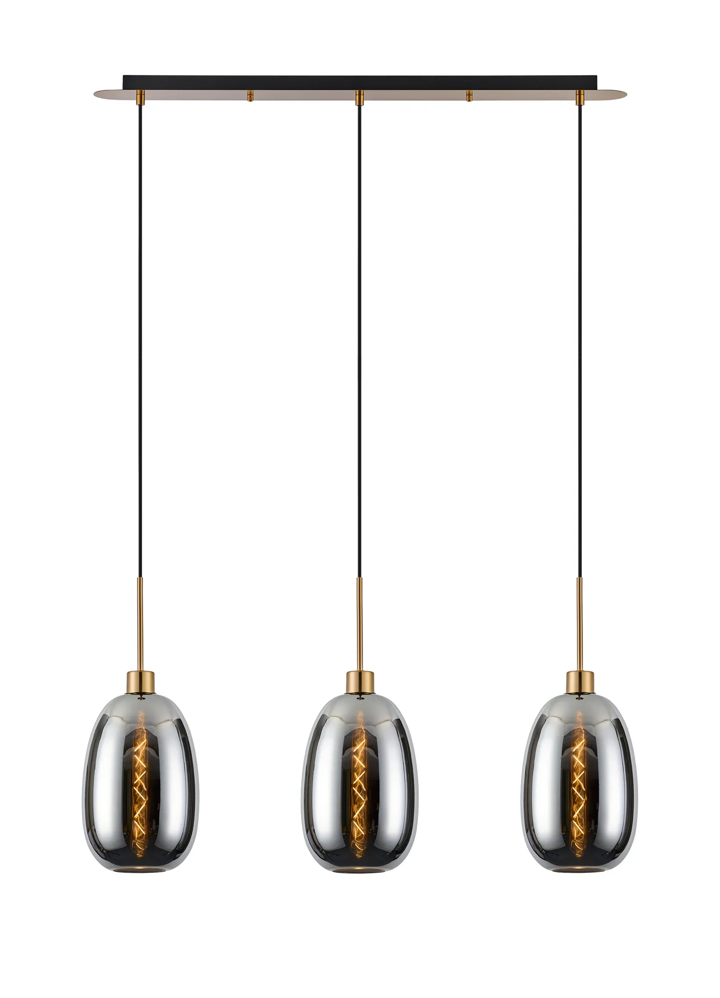 DK1205  Lori Linear Pendant, 3 Light Adjustable E27, Antique Gold/Chrome Slim Curved Trapezium Shades